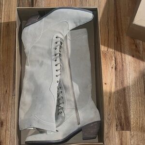 Joyfolie Cream Lace-Up Boots